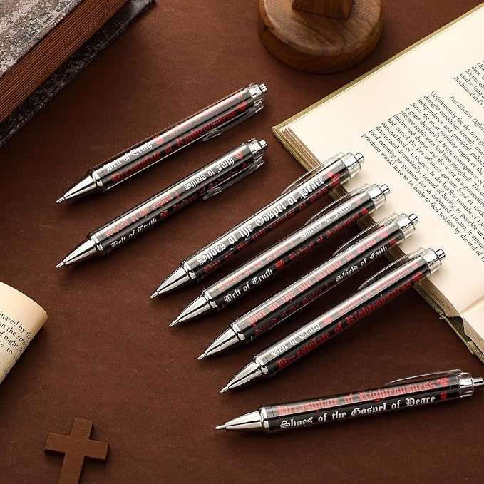 50 Pcs Put on the Full Armor of God Ballpoint Pens Bulk Ephesians 6: 10-18 Bible Verses Motivational Black Ink Pen Christian Religious Church Gifts in Bulk for Men Women