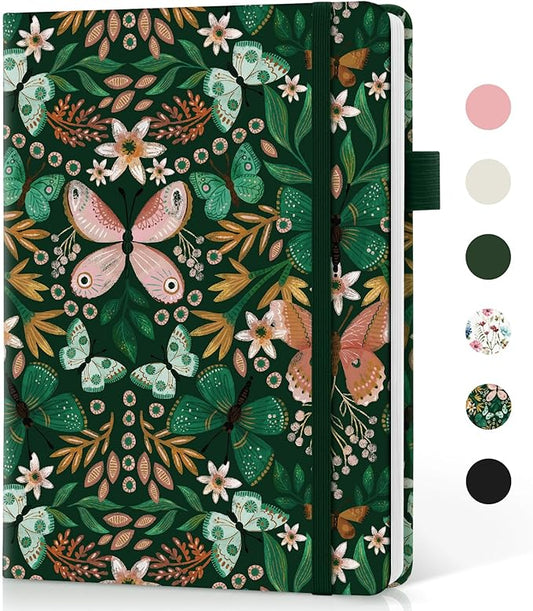 Bullet Dotted Journal Notebook for Women & Men, Hardcover Leather Journal for Writing, A5 Bullet Journaling Notebook for Work & Sketching, Perfect for Office School Home Supplies, 160 Pages, Butterfly