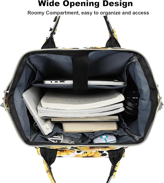 Sunflower Cow Print Laptop Backpack College School Backpack Bookbags Nurse Backpacks Travel Bags Casual Daypacks for Women Girls Fits 15.6 Inch Notebook