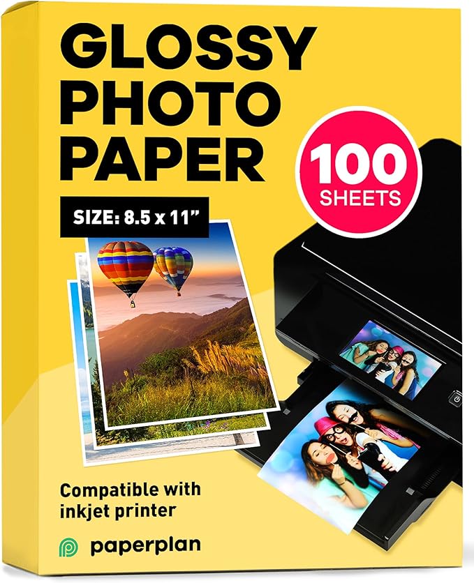 Glossy Photo Paper For Printer 8.5 x 11" - (100 Sheets) - Works with Inkjet Printer, Easy to Use, Premium Picture Paper