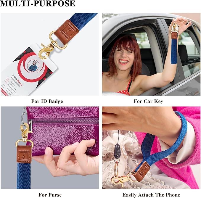 Fishent Stretchy Wristlet Keychain,Braided Cute Wrist Lanyards for Keys, Key Chain Holder for Women Men, Wrist Strap Keychain for Car Keys Phone Camera Wallet ID Badges Card (Atlantic Blue)