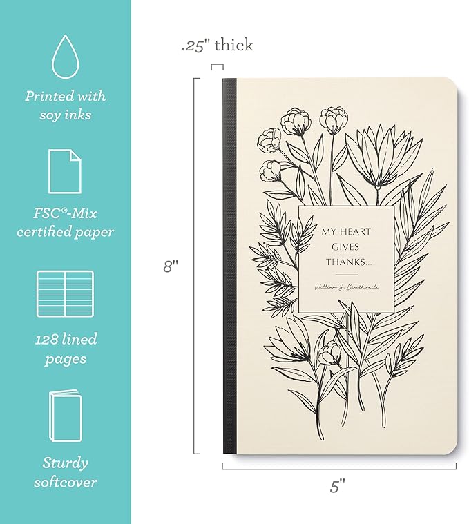 Compendium Softcover Journal - My heart gives thanks… – A Write Now Journal with 128 Lined Pages, 5″W x 8″H