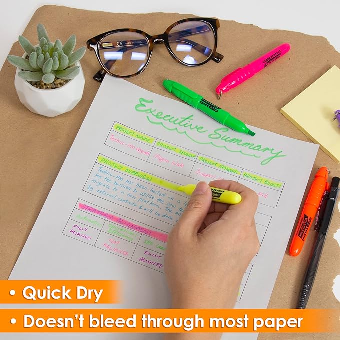 BAZIC Mini Highlighter Pen Assorted Color, Chisel Tip Broad Fine Line Highlighters, Unscented Highlighting Coloring for School Office (5/Pack), 2-Packs