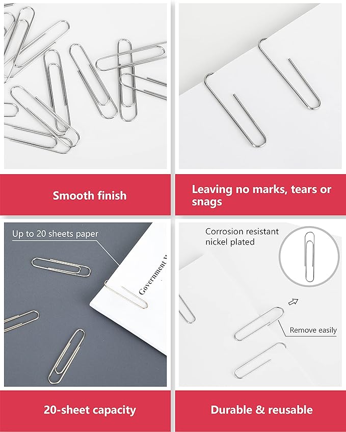 PAPERPAL Jumbo Paper Clips Smooth, 300 Large Paperclips (3 Boxes of 100 Each), Paperclips for Office School & Personal Use, Daily DIY, 2" Silver Paper Clips Jumbo Size
