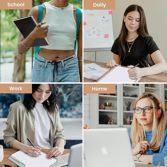 Spiral Notebooks for Work School with Tabs 5.5"x7.5" Small Spiral Journals Notenook for Women with Dividers 220 Pages College Ruled Composition 5 Subject Notebook, Back to School, Black