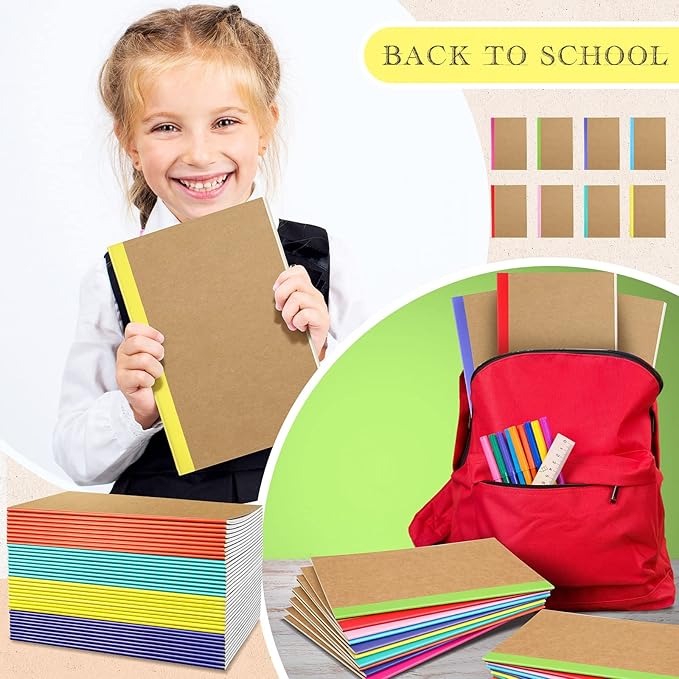 Handepo 100 Pack Kraft Composition Notebooks 60 Pages Ruled Lined Journals Soft Cover Kraft Notebook Bulk Travel Diary Journals Memo for Students Office School Supplies(Colourful,A5)