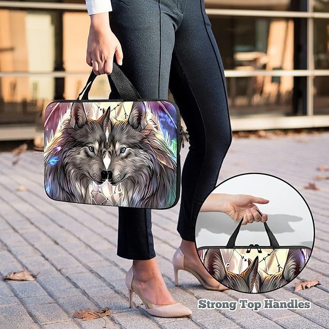 Universal Laptop Sleeve Tablet Case 12 inch, Couple Wolf Slim Carrying Case Durable Handbag Travel Laptop Bag for Surface Pro 9 8 7/Laptop Go 2 3, MacBook Air 11/12