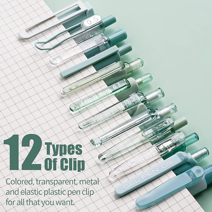 Four Candies 12Pack Pastel Gel Ink Pen Set, 11 Pack Black Ink Pens with 1Pack Highlighter for Writing, Retractable 0.5mm Fine Point Cute Note Taking Pens for School Office (Green)