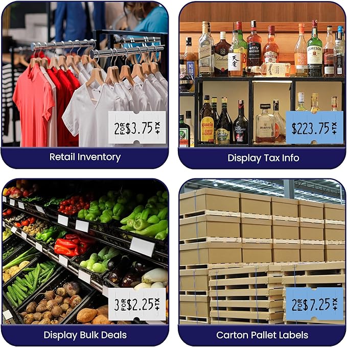 Perco Lite 1 Line Price Gun with Labels Kit - Includes 3 White Rolls, 3 Blue Rolls, 2 Ink Rollers - 1 Ink roll and Labels Pre-Loaded