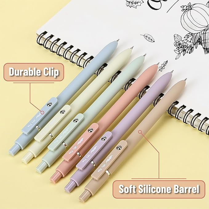 Mr. Pen- Retractable Gel Pens, 6 Pack, Pastel Barrels, Black Gel Pens, Fast Dry, Gel Pens Fine Point 0.7mm, Retractable Pens, Cute Pens, Gel Ink Pens, Black Pens, Aesthetic Pens for Journaling