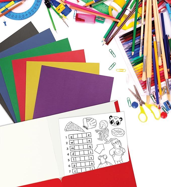 Better Office Products Letter Size Paper Portfolios Case of 100, Assorted Primary Colors, (Assorted, 2 Pocket Paper Folders)