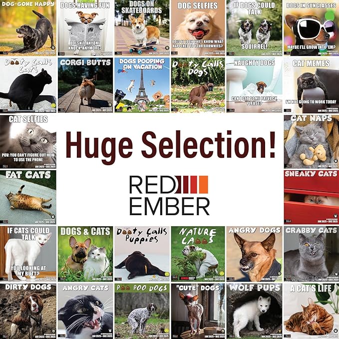 RED EMBER Select - Poo Poo Dogs 2025 Wall Calendar 12 Month Funny Secret Dirty Santa White Elephant Yankee Swap | 12" x 24" Open | Thick & Sturdy Paper | Giftable | Calendar 2025