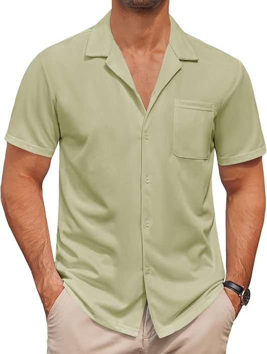 COOFANDY Men's Casual Cuban Guayabera Shirt Short Sleeve Button Down Shirts Summer Beach Shirts Vocation Vintage Shirts