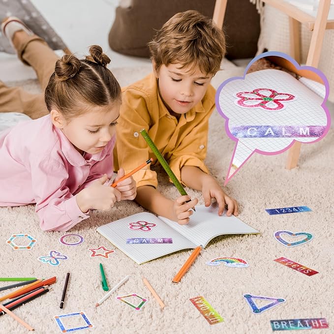 80 Pcs Anxiety Sensory Stickers with Inspirational Quotes Calm Textured Strips Relief Mental Health Stickers School Office Adhesive Sensory Tape Anti Stress Toys for Adults Teens (Cute)