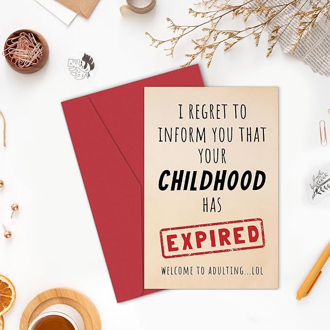 Funny 18th Birthday Card for Him Her, Humorous 18 Years Old Birthday Card for Son Daughter Sister Brother Best Friend, Your Childhood Has Expired