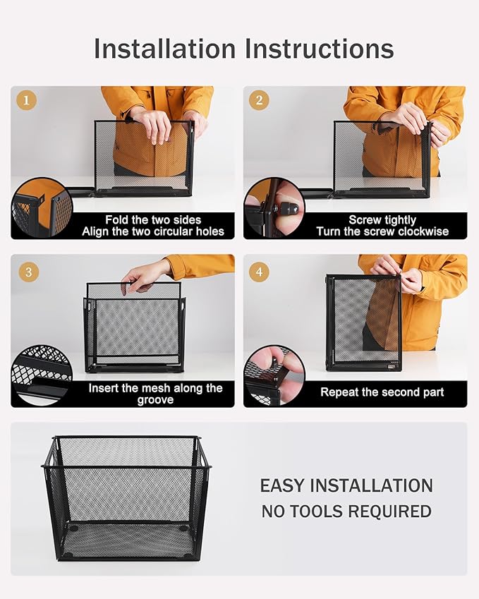 Oterri Hanging File Organizer, Metal File Organizer, Portable Desktop File Organizer for Letter Size Folder, Mesh Hanging File Crate for Office,Folders Not Included(Cool Black,1 Pack)