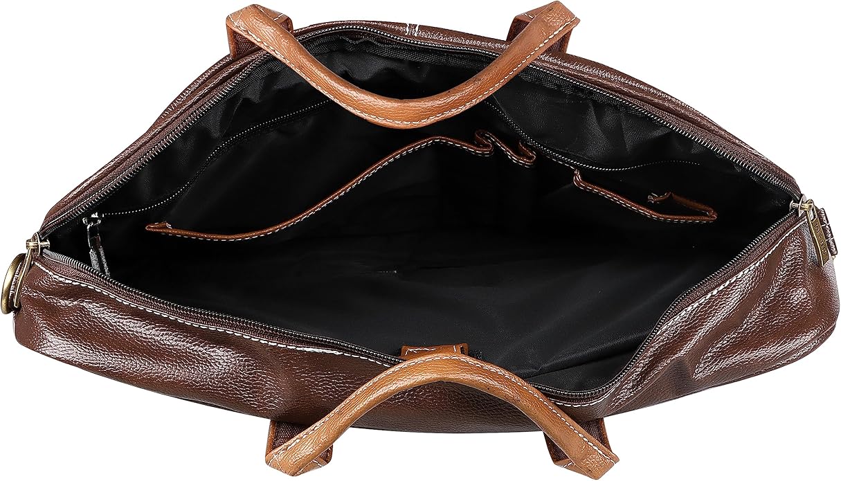 LOREM Leather Messenger Shoulder Bag Travel Crossbody Purse Briefcase Business Bag for 12Inch Laptop