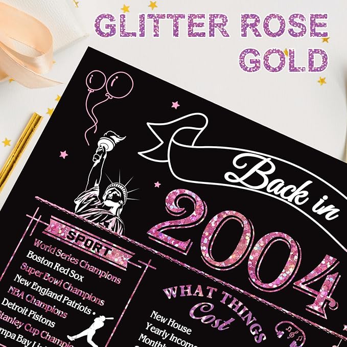 21st Birthday Card for Girls Her, Jumbo 3D Pop Up 21st Birthday Gifts, Back In 2004 Happy 21 Year Old Birthday Decorations Cards Card for Daughter Granddaughter, Rose Gold