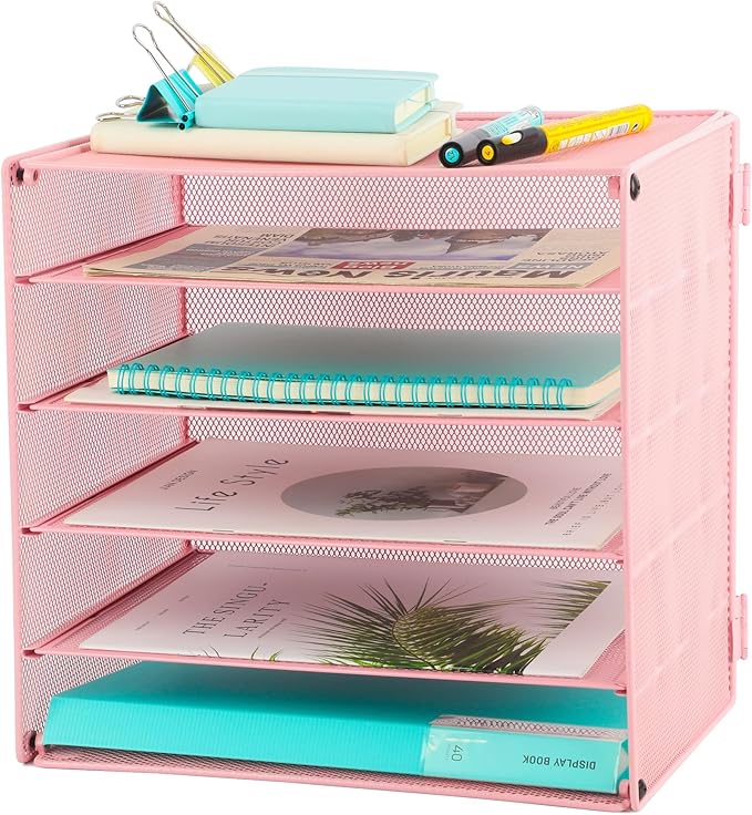 EASEPRES 5 Slot Desk Organizer Tray, Pink