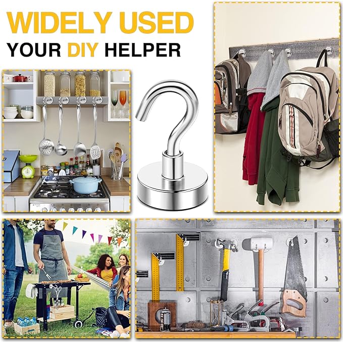 DIYMAG 60 Pack 30Lbs Magnetic Hooks for Cruise, Grill, Towel, Indoor Hanging, Home, Kitchen, Workplace, Office and Garage, Silver Pegboard Hooks Pack of 60