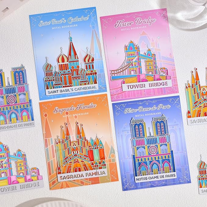 4pcs Metal Bookmarks with Transparent Design, Cute Book Marks for Readers, Aesthetic Book Markers for Kids, Teens, Teachers, Students, Book Accessories Gifts for Book Lovers, Reading Women and Men