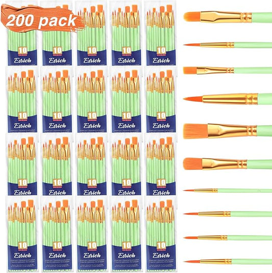 ESRICH Paint Brushes Set,20 Packs 200 Pcs Acrylic Paint Brush Set,St. Patrick's Party Acrylic Oil Watercolor, Face Nail Art, Miniature Detailing,Rock Painting,Painting Artist Professional Kits(Green)