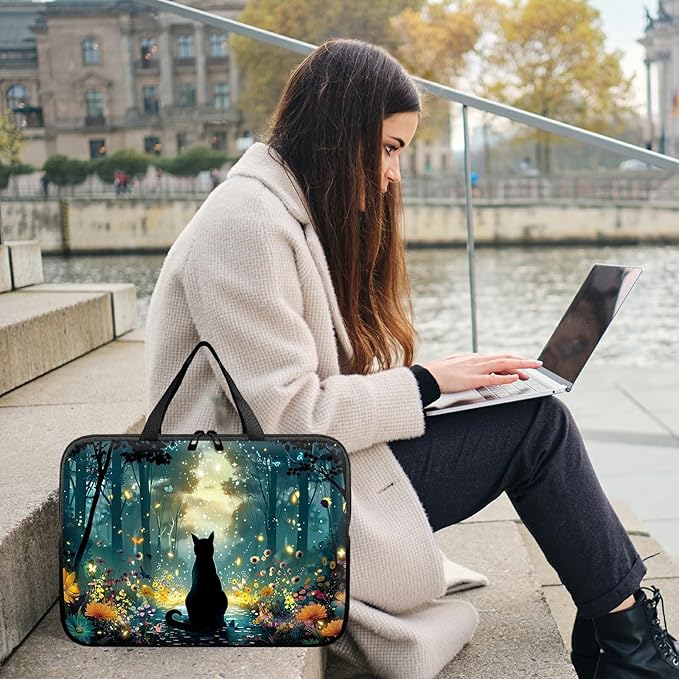 Universal Laptop Sleeve Tablet Case 12 inch, Glowworm Cat Slim Carrying Case Durable Handbag Travel Laptop Bag for Surface Pro 9 8 7/Laptop Go 2 3, MacBook Air 11/12
