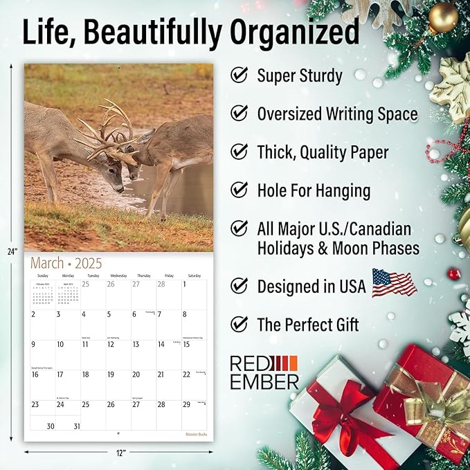 RED EMBER Select - Monster Bucks 2025 Wall Calendar 12 Month | 12" x 24" Open | Thick & Sturdy Paper | Giftable | Calendar 2025