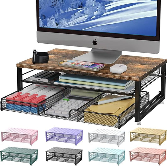 gianotter Computer Monitor Stand Riser, office organizer with Drawer, Office Organizers Storage for Classroom Office Supplies (Wood)
