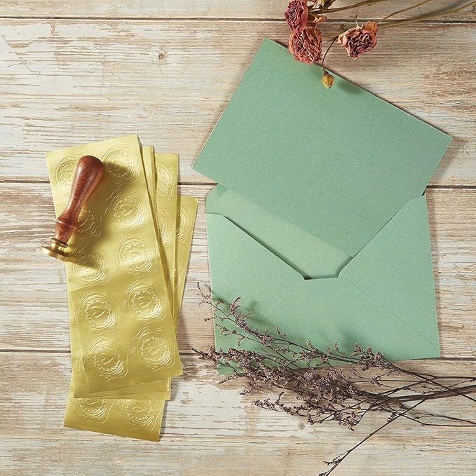 50 Pack Sage-Green A6 Envelopes with Cards 4x6 Thick Folded Cardstock and Gold Stickers for Greeting Cards, Wedding, Birthday, Invitations, Baby Showers (Sage-Green, 4x6)