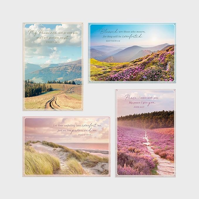 DaySpring - Sympathy - Blessed are Those Who Mourn - 4 Nature Landscape Design Assortment with Scripture - 12 Sympathy Boxed Cards & Envelopes (U0060)