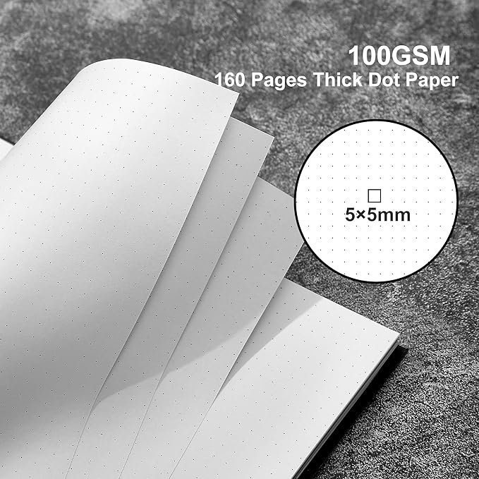 Dot Grid Spiral Notebook A5 Spiral Bullet Dotted Journal 160 Pages Thick Dot Paper Notebooks Plastic Hardcover Spiral Notebook 5x7 Wire Bound Notebooks for Note Taking School Office Supplies,Black