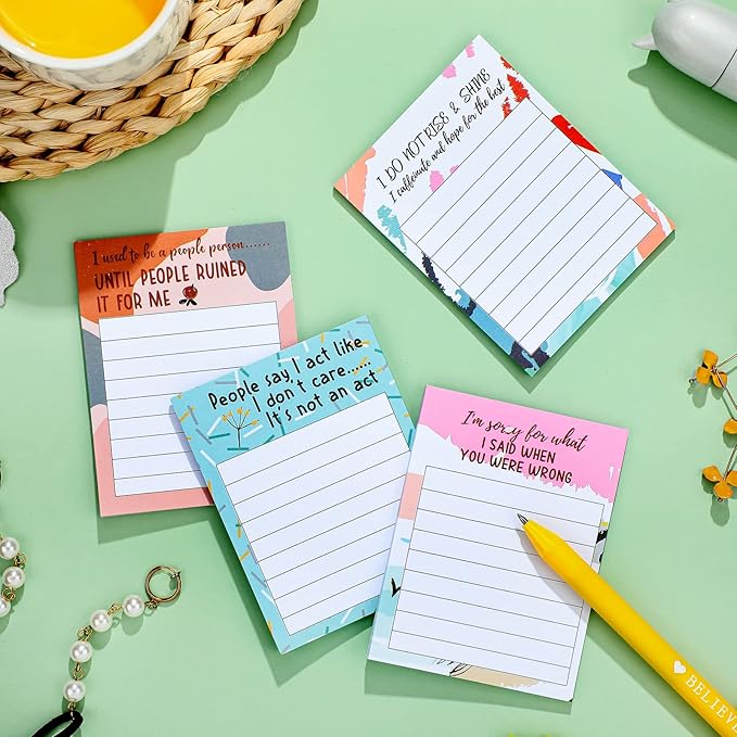 Funny Notepads with Sayings Sticky Funny Office Supplies to Do List Sarcastic Work Assorted Notepad for Workers, 12 Designs, 3 x 3.93 Inch(Cute Style)