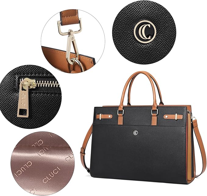 CLUCI Briefcase for Women Leather Laptop 15.6 Inch Business Ladies Work Computer Tote Bags