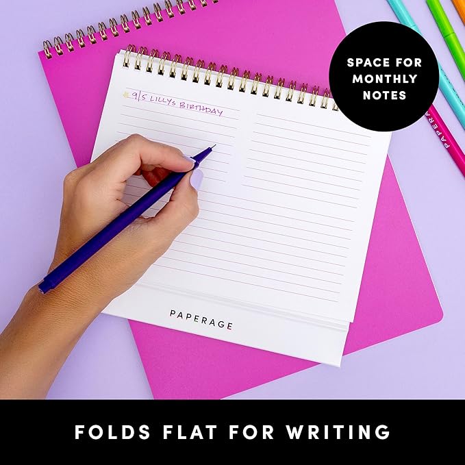 PAPERAGE 2025 Small Desk Calendar, (Rainbow), 8" x 6", 12 Month (January – December), Small Standing Desk & Flip Calendar, Colorful Monthly Calendar for Home, School or Office, Made with Premium Paper