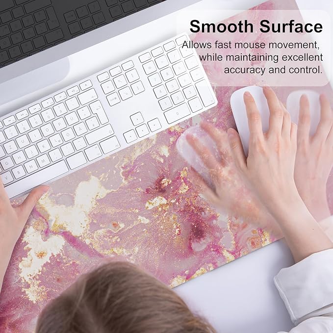QIYI Large Mouse Pad, Cute Pink Desk Mat for Desktop, Women Girls PU Leather Waterproof Gaming, Rose Gold Marble Computer PC Laptop Protector Writing Pads for School Office Home 31.5" x 15.7"