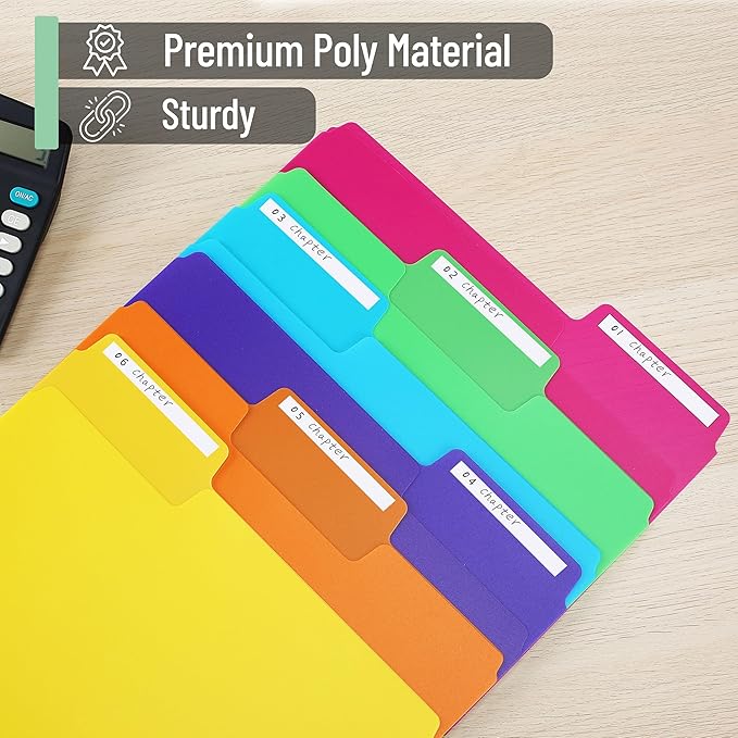Mr. Pen- Poly File Folders, 1/3 Cut Tab, 6 Pack, Assorted Colors, Letter Size, Colored Letter File Folders for Office Supplies