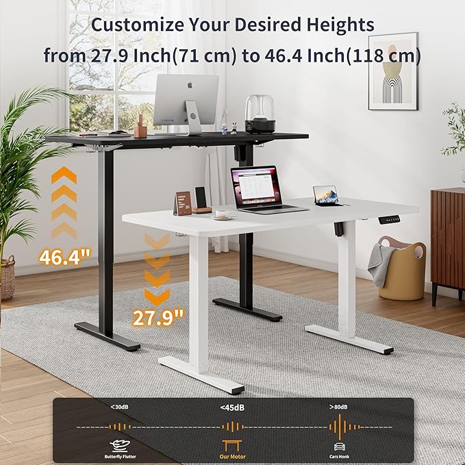 Standing Desk Frame, Electric Stand up Desk Frame Height Adjustable Table Legs Sit Stand Desk Frame, Single Motor Ergonomic Standing Desk Base Workstation, Frame Only, White