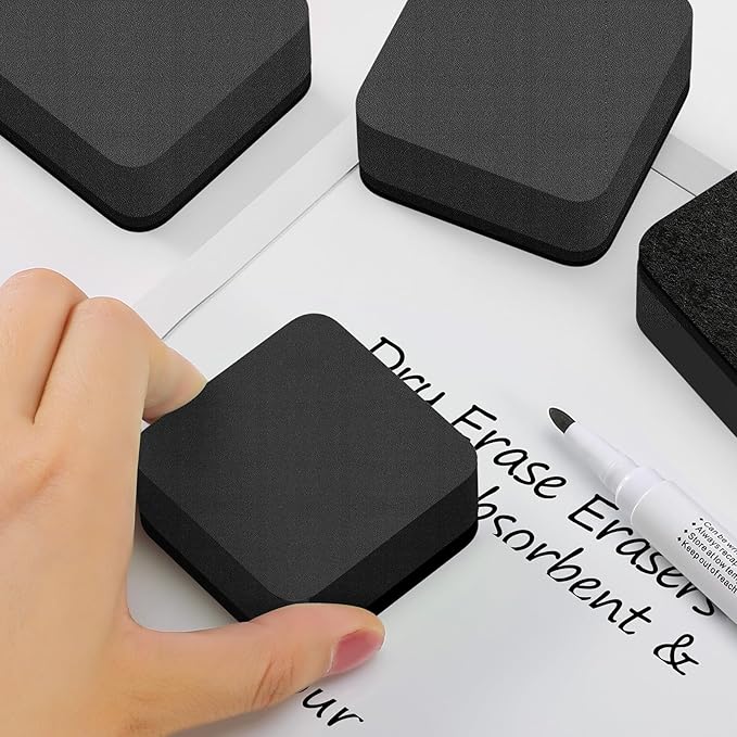 MaxGear Dry Erase Erasers, 48 Pack Magnetic Whiteboard Erasers for Classroom, Mini Whiteboard Cleaning Pads Bulk, Chalkboard Wiper Teacher Supplies for School, Office, Home （Black, 2 x 2 x 0.6 Inch