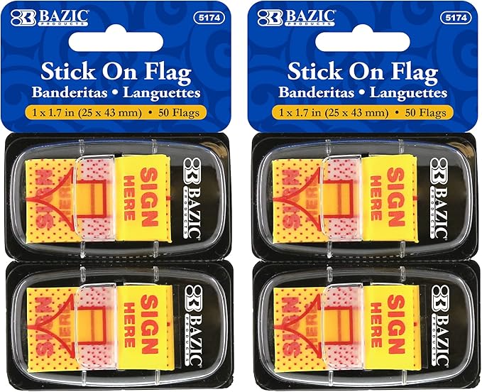 BAZIC Neon Page Markers Dispensers 1x1.7 Sign Here Neon Colored PET Arrow Flag Index Tabs, Page Bookmarks File Tab (50 Flags/Pack), 2-Packs
