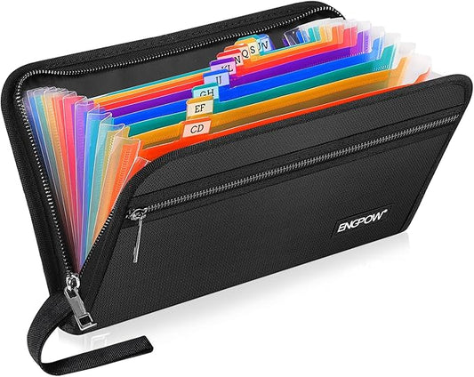 ENGPOW Receipt Coupon Organizer,Fireproof 13 Pockets Expanding File Folder Small Accordian File Organizer,Portable Filing Wallet Holder with Zipper & Labels for A5 Size Files and More(11.4" x 6.3")