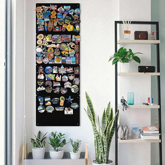 4 Pack Magnetic Board Black, 17" x 12" Metal Bulletin Board for Wall to Display Magnetic Notes, Stickers, Photos, Suits for Wall, Cabinet, with Dual Lock Tape and Screws for Easy Hanging