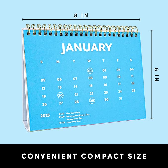 PAPERAGE 2025 Small Desk Calendar, (Rainbow), 8" x 6", 12 Month (January – December), Small Standing Desk & Flip Calendar, Colorful Monthly Calendar for Home, School or Office, Made with Premium Paper