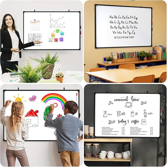 MaxGear Magnetic Dry Erase White Board, 36 X 24 Inches Double Sided Whiteboard, Black Aluminum Frame White Board for Wall, Hanging Planner Board with 2 Dry Erase Markers for School Office Home