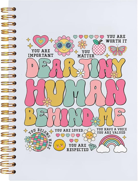 BearCake Cute Teacher Notebook Journal, Teacher Gifts for Women, Teacher Appreciation Gifts, Thank You Teacher Gifts, Teacher Desk Supplies, Dear Tiny Human Behind Me Hardcover Spiral Notebook 5.5x8.3