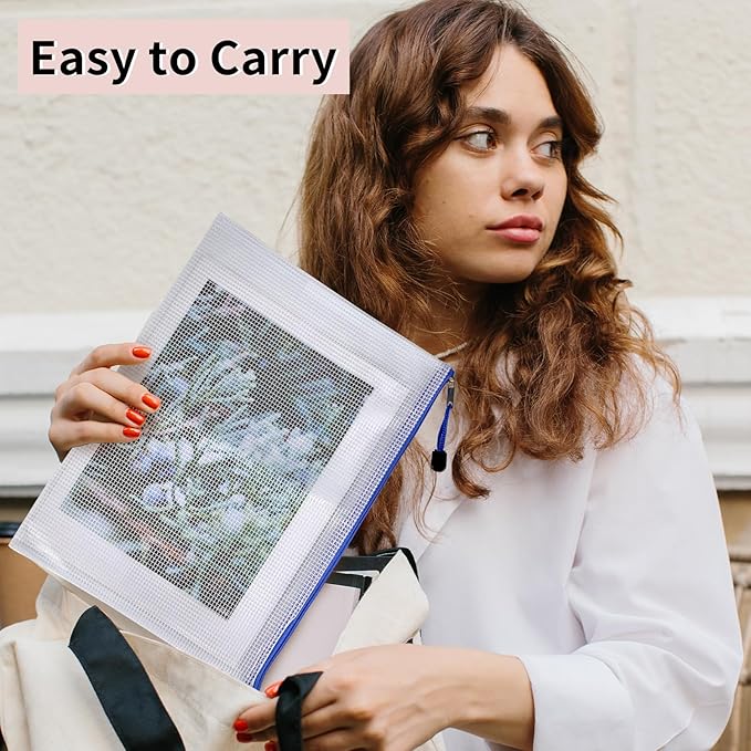 EOOUT 72pcs Mesh Zipper Pouch, A4 Size, 12 Colors Zipper Bags for Organizing Storage, Waterproof Puzzle Bag, Zipper File Bags for Board Games and School Office Supplies