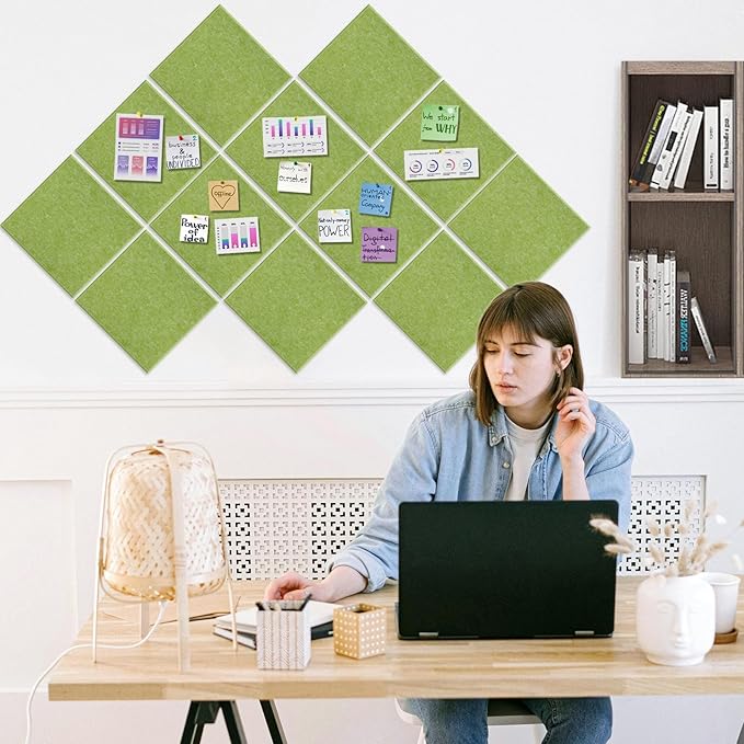 DOLLAR BOSS Large Cork Board for Wall 48" x 36" x 0.5" Bulletin Board 12 Packs Black Cork Board Tiles Self Adhesive Felt Wall Tiles with Pushpins, Corkboard for Office Pin Board Tack Board, Green