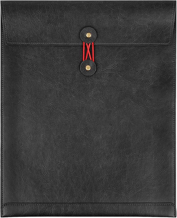 Black A4 PU Leather File Folders for Documents,Important Private File Organizer with String Tie Closure,Laptop Sleeve Notebook Case,Leather Portfolio Binder Envelopes, Filing Folder 1PC