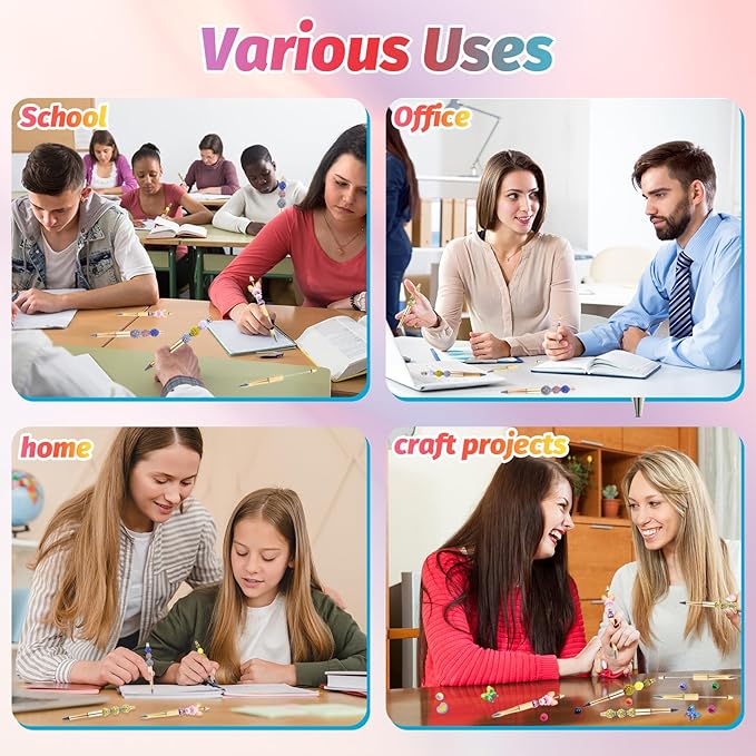 15 Pieces Beadable Pens - Beaded Pens Plastic Diy Black Ink Ballpoint Pens Bulk - Bead Pens Suitable For Teacher, Students, Office, School, Graduation Gift Supplies（Golden）