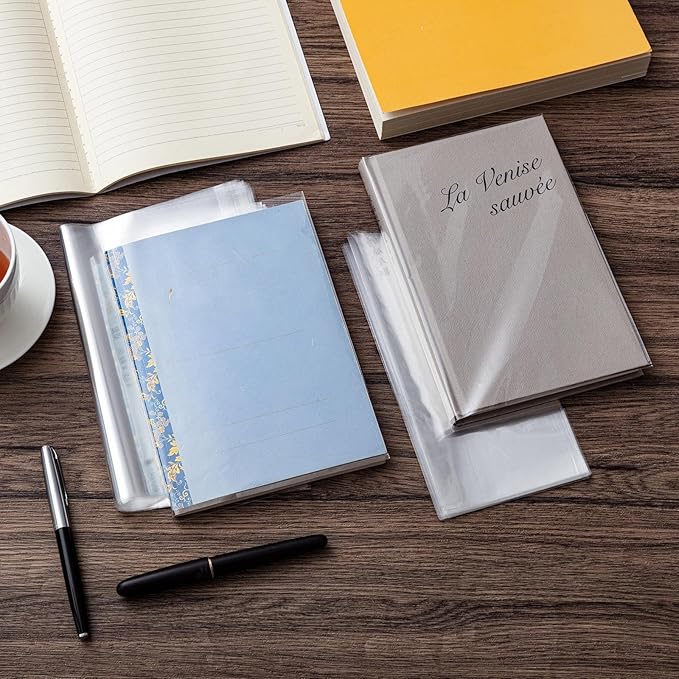 ReliThick 100 Pack Adjustable Clear Book Cover for Book with 8.75 x 15, Plastic Waterproof Sleeve for Paperback, with Self Adhesive Closure, Against Dust, Wear Protector(Clear)